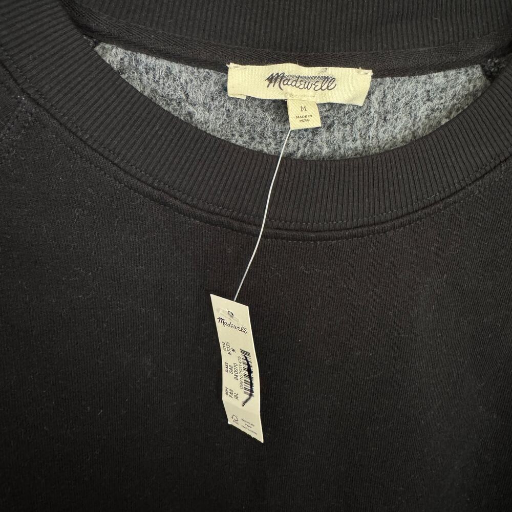 Madewell Puff-Sleeve Sweatshirt Tee Sz M Black Cotton-Blend Fleece Crewneck Boxy - Picture 5 of 8